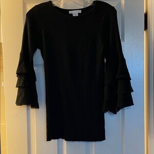 Design History Black Knit Sweater with Ruffled Sleeves